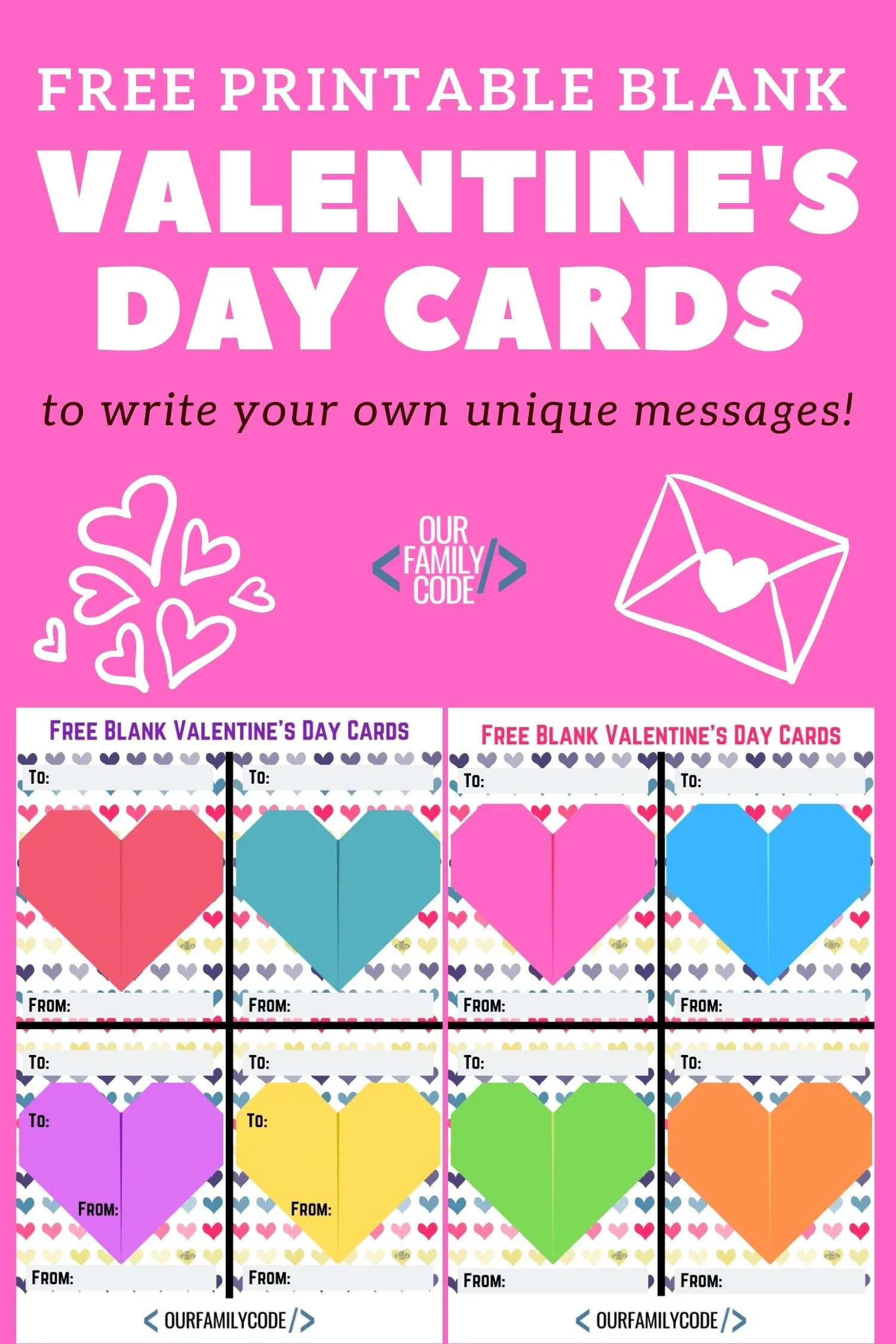 Grab these free printable blank Valentine's Day cards just in time for the Valentine's Day card exchange at school! These cards are perfect for writing your own special messages on! #ValentinesDay #Valentines #kidcrafts