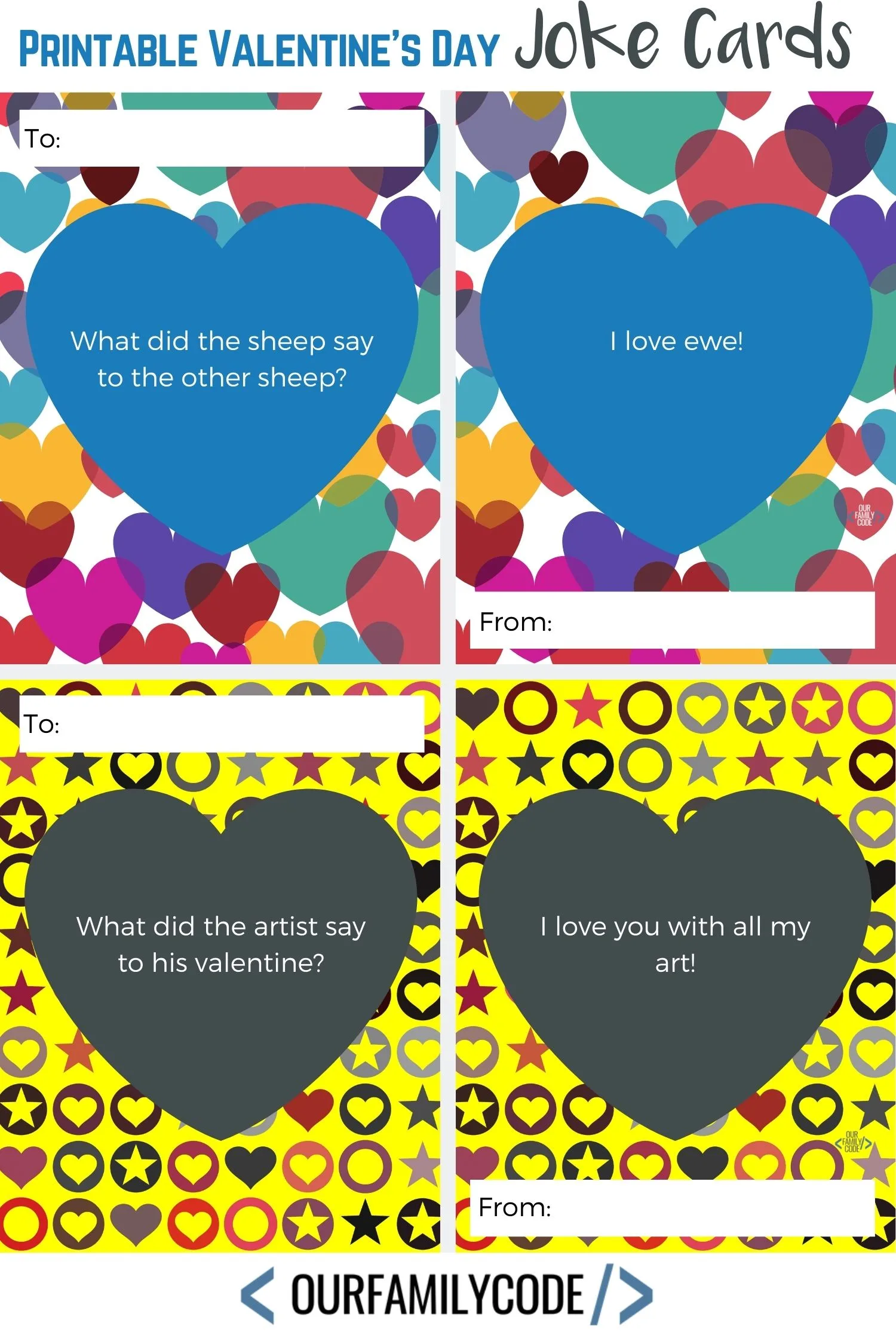 A picture of Free printable Valentine's Day joke cards.