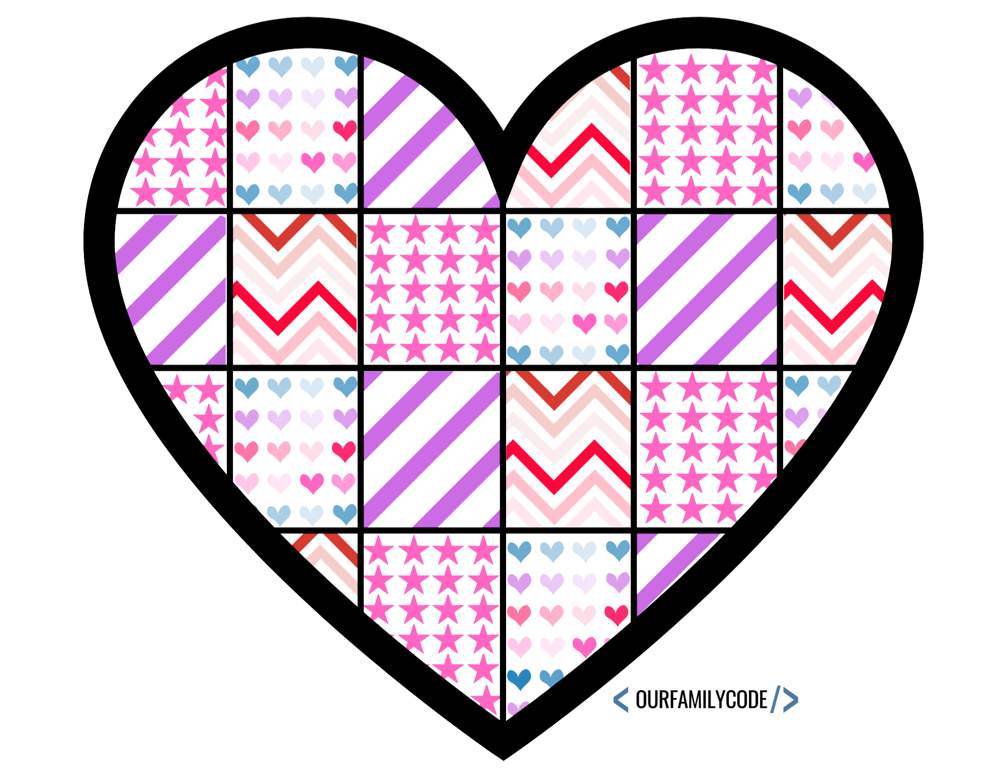 A picture of a digital Patchwork Heart Logic Activity completed.