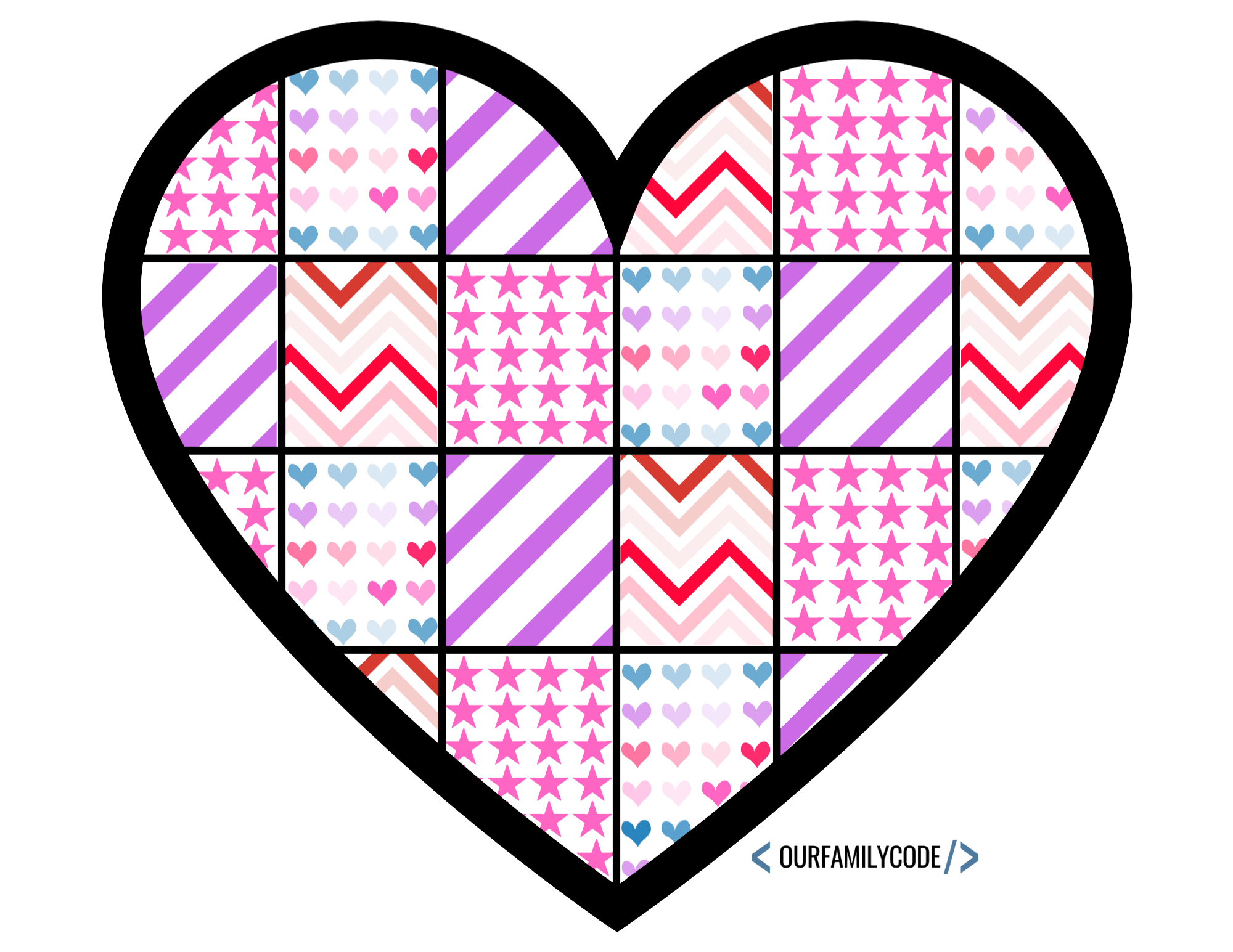 A picture of a digital Patchwork Heart Logic Activity completed.