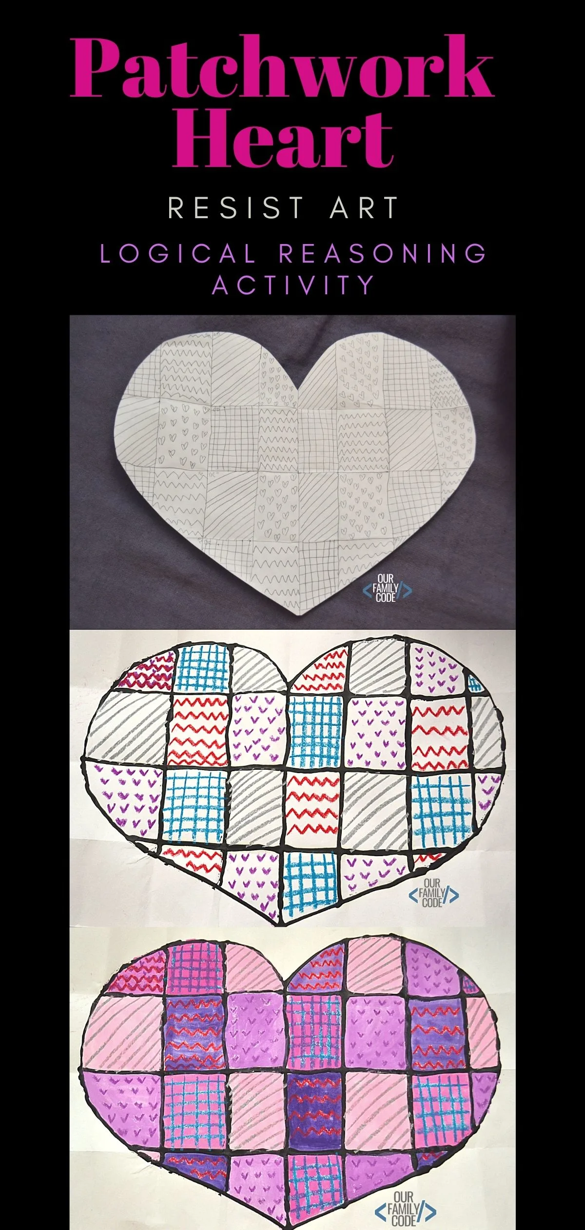 Patchwork heart resist art logical reasoning activity