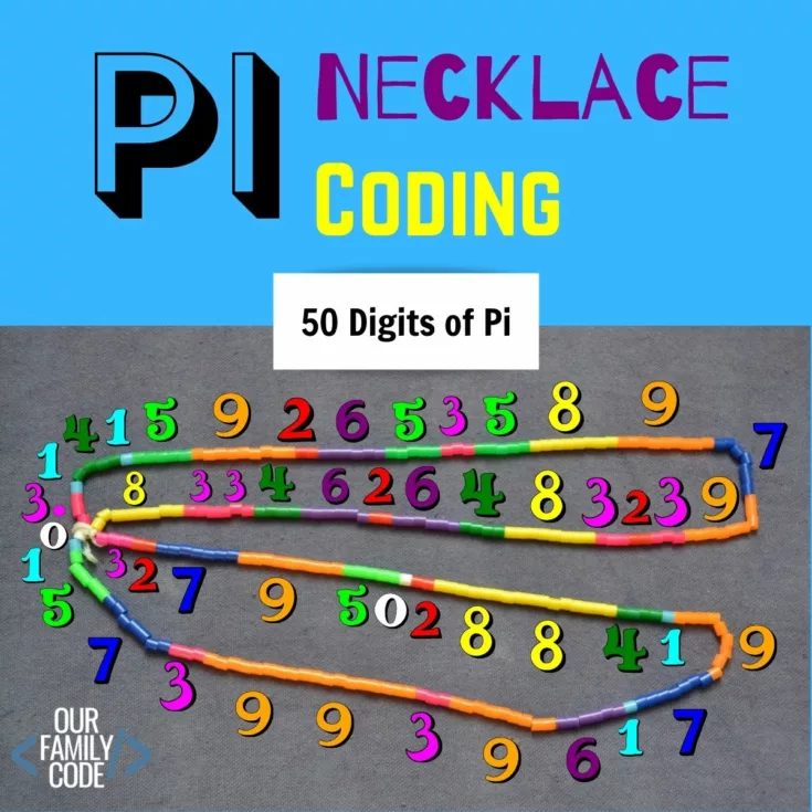 Pi necklace coding 50 digits of pi Learn about circles and explore Pi, diameter, and radius with watercolor compass art!