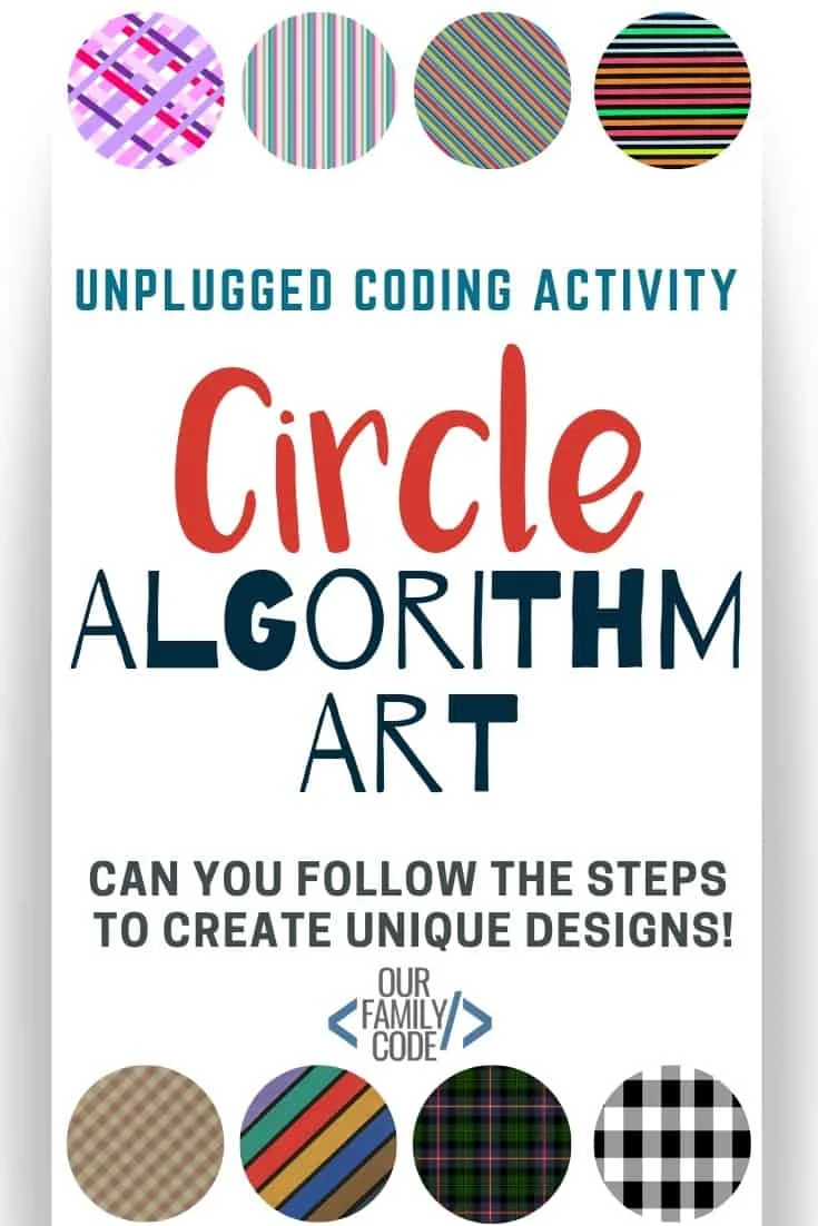 This circle algorithm art activity introduces basic coding skills by giving kids a set of rules and steps to follow to create unique designs in each circle! #algorithmart #unpluggedcoding #codingforkids #teachkidstocode #STEAM #STEM #homeschool #programming #piday