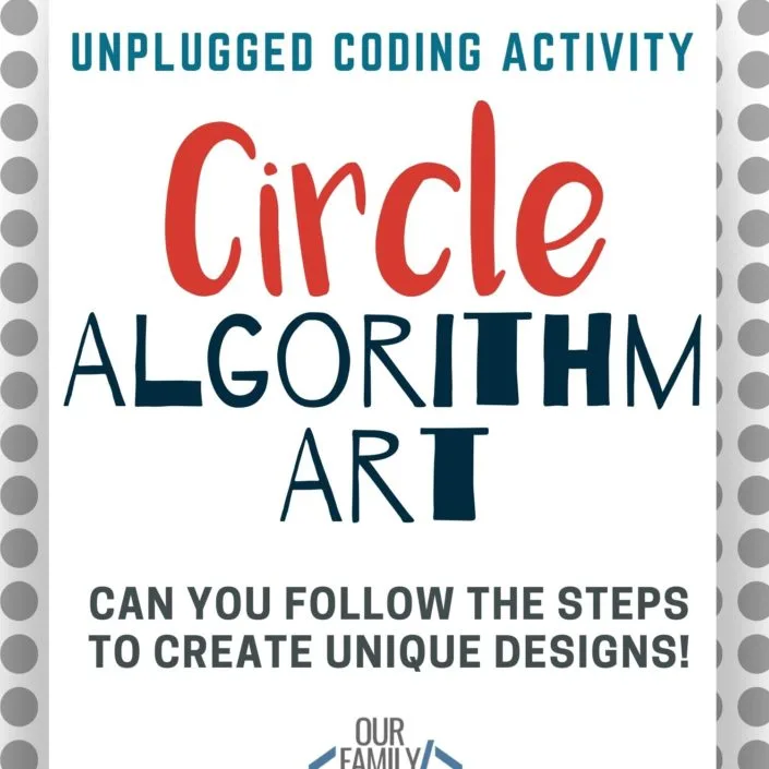 This circle algorithm art activity introduces basic coding skills by giving kids a set of rules and steps to follow to create unique designs in each circle! #algorithmart #unpluggedcoding #codingforkids #teachkidstocode #STEAM #STEM #homeschool #programming #piday