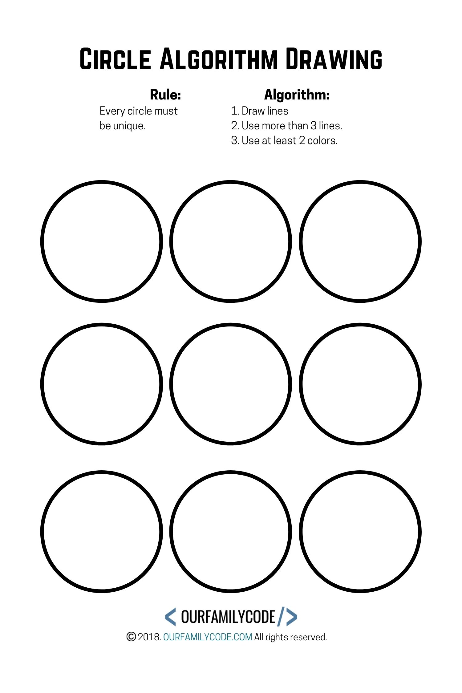 A picture of a pi day circle algorithm art worksheet.