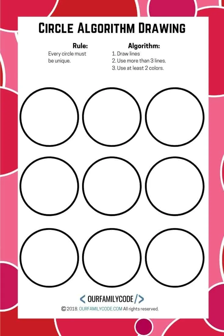 A picture of a pi day circle algorithm art worksheet.