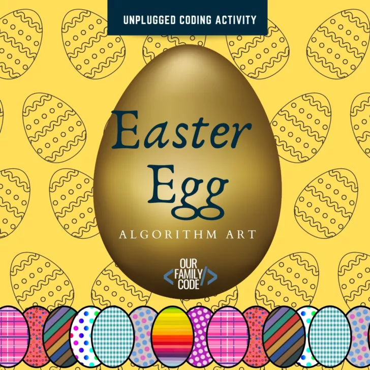 This Easter egg algorithm art activity introduces basic coding skills by giving kids a set of rules and steps to follow to create unique designs in each Easter egg! #algorithmart #unpluggedcoding #codingforkids #teachkidstocode #STEAM #STEM #homeschool #programming #Easteractivities