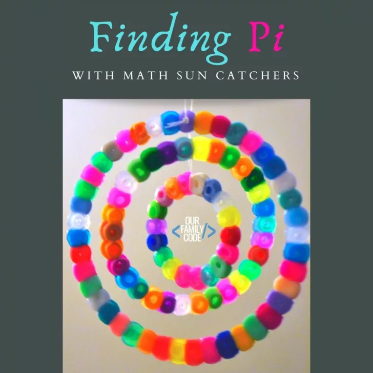 Explore the number Pi by making math sun catchers out of fuse beads for a fun math + art STEAM activity! #STEAM #PiDay #Fibonacci #mathforkids #mathart #craftsforkids #STEM #homeschool