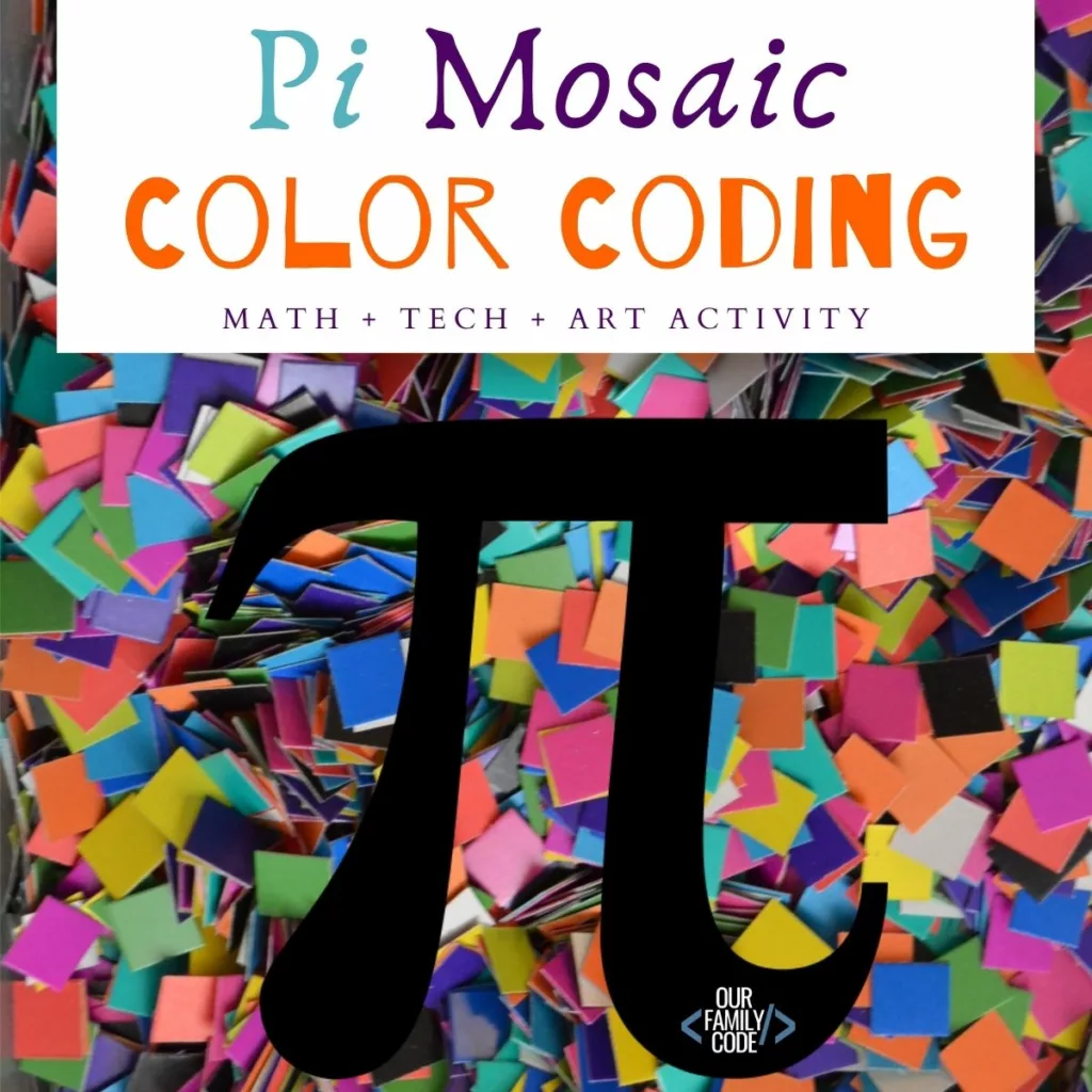 Check out this color coding mosaic pi cityscape activity that works on basic programming skills while introducing Pi. #STEAM #PiDay #Pi #mathactivitiesforkids #mathplusart #teachingkids #craftsforkids