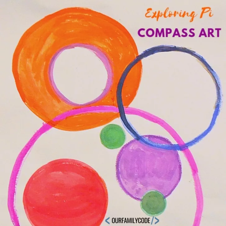 Learn about circles and explore Pi, diameter, and radius with watercolor compass art #piday #mathactivitiesforkids #mathart #STEAM