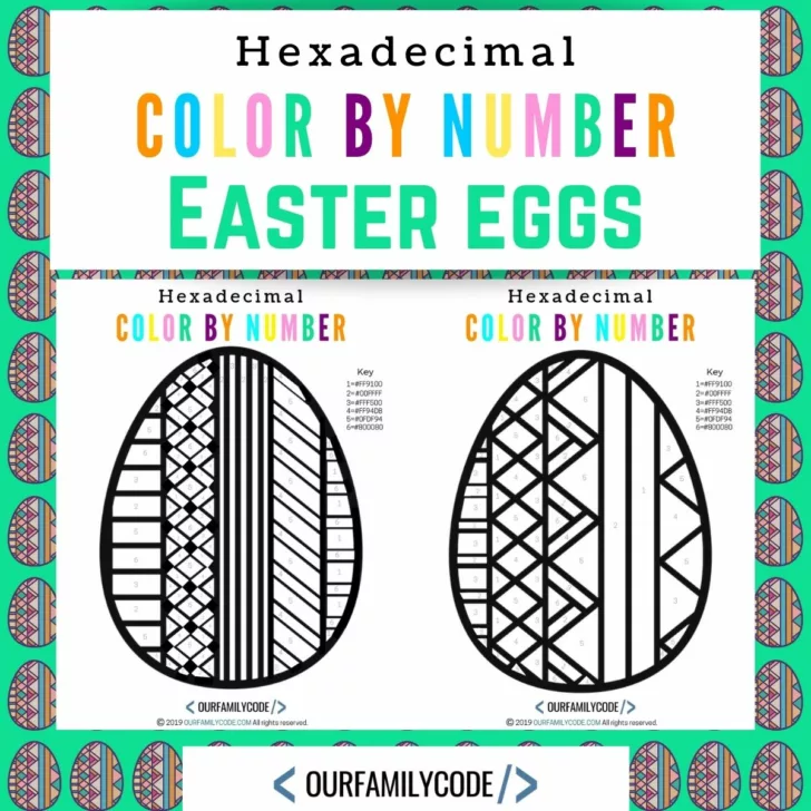 This Hexadecimal color-by-number Easter egg worksheet is a great introduction to how HTML color coding works and other basic coding skills! #codingforkids #hexadecimal #colorbynumber #freeprintables #unpluggedcoding #teachkidstocode