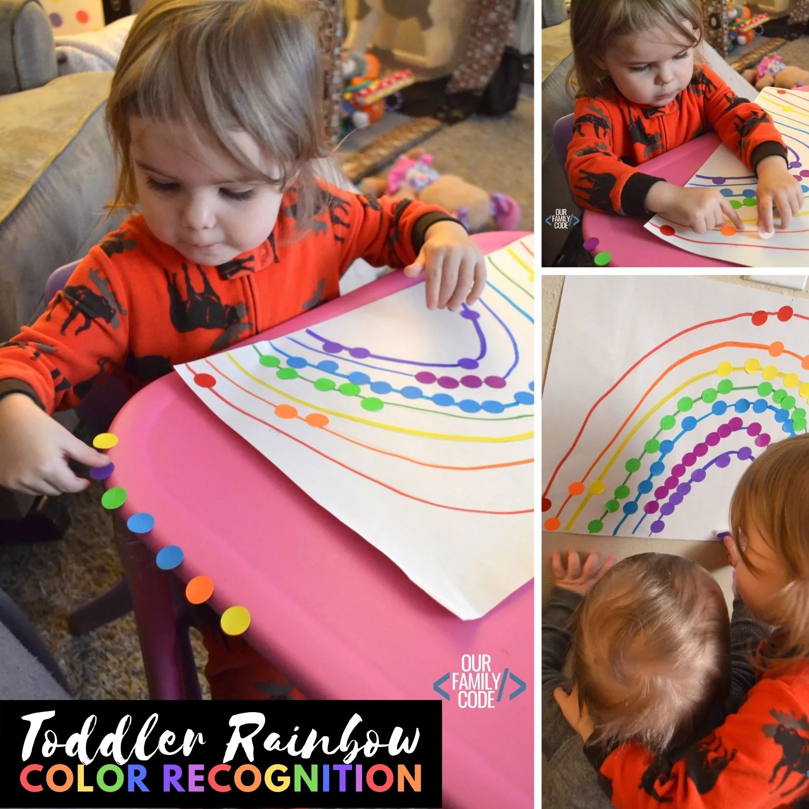 This toddler rainbow color recognition activity is a great way to incorporate a fantastic book about colors with a tangible color recognition fine motor activity. #toddleractivities #colorrecognition #finemotorskills #preschool #teachingtoddlers #rainbowactivities