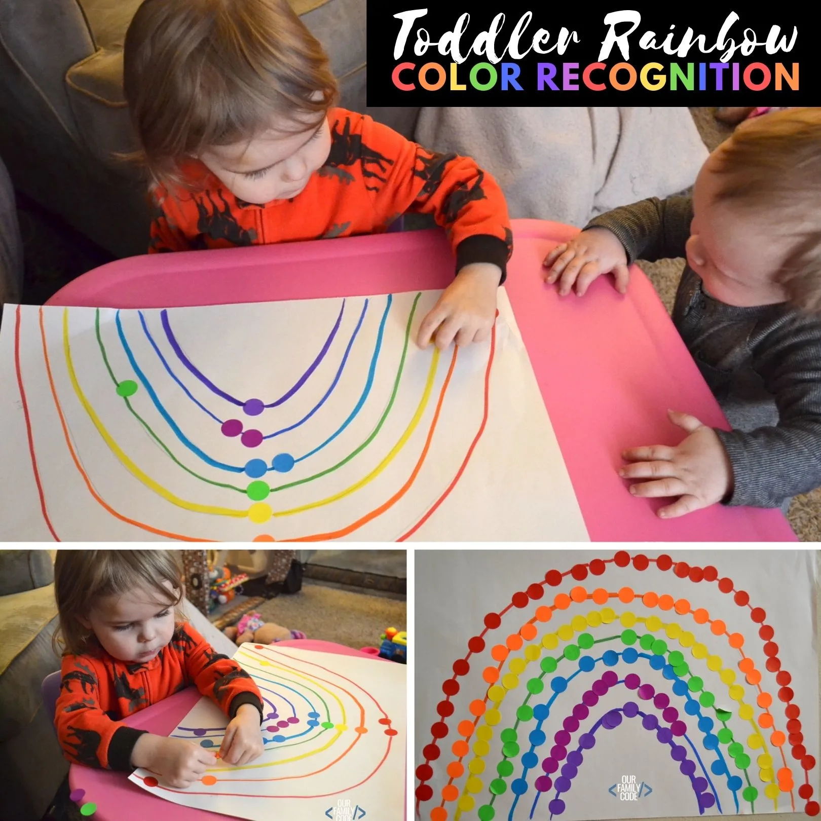 This toddler rainbow color recognition activity is a great way to incorporate a fantastic book about colors with a tangible color recognition fine motor activity. #toddleractivities #colorrecognition #finemotorskills #preschool #teachingtoddlers #rainbowactivities