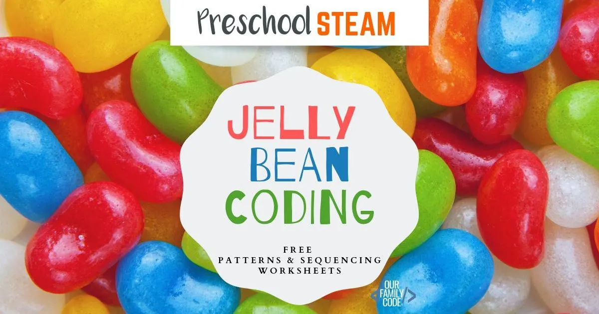 Preschool STEAM Easter Sequences Coding with Jelly Beans BH FB Jelly Bean Coding sequencing worksheets Grab these free preschool STEAM Easter sequence coding worksheets to practice sequencing today and finish writing sequences with jelly beans! #coding #teachkidstocode #STEAM #STEM