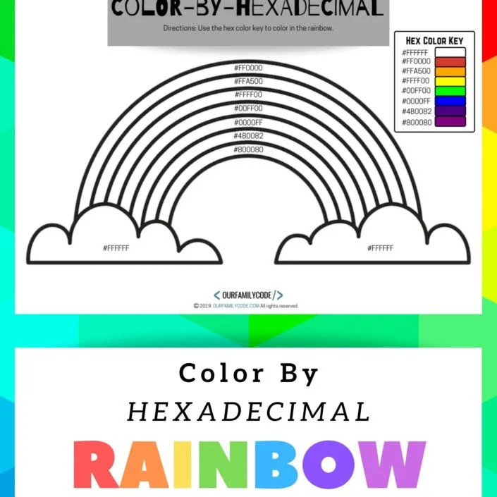 This Color by Hexadecimal Rainbow worksheet is a great first hexadecimal worksheet to introduce HTML color coding and other basic coding skills! #teachkidstocode #STEAM #STEM #coding #colorbynumber #colorbyhexadecimal