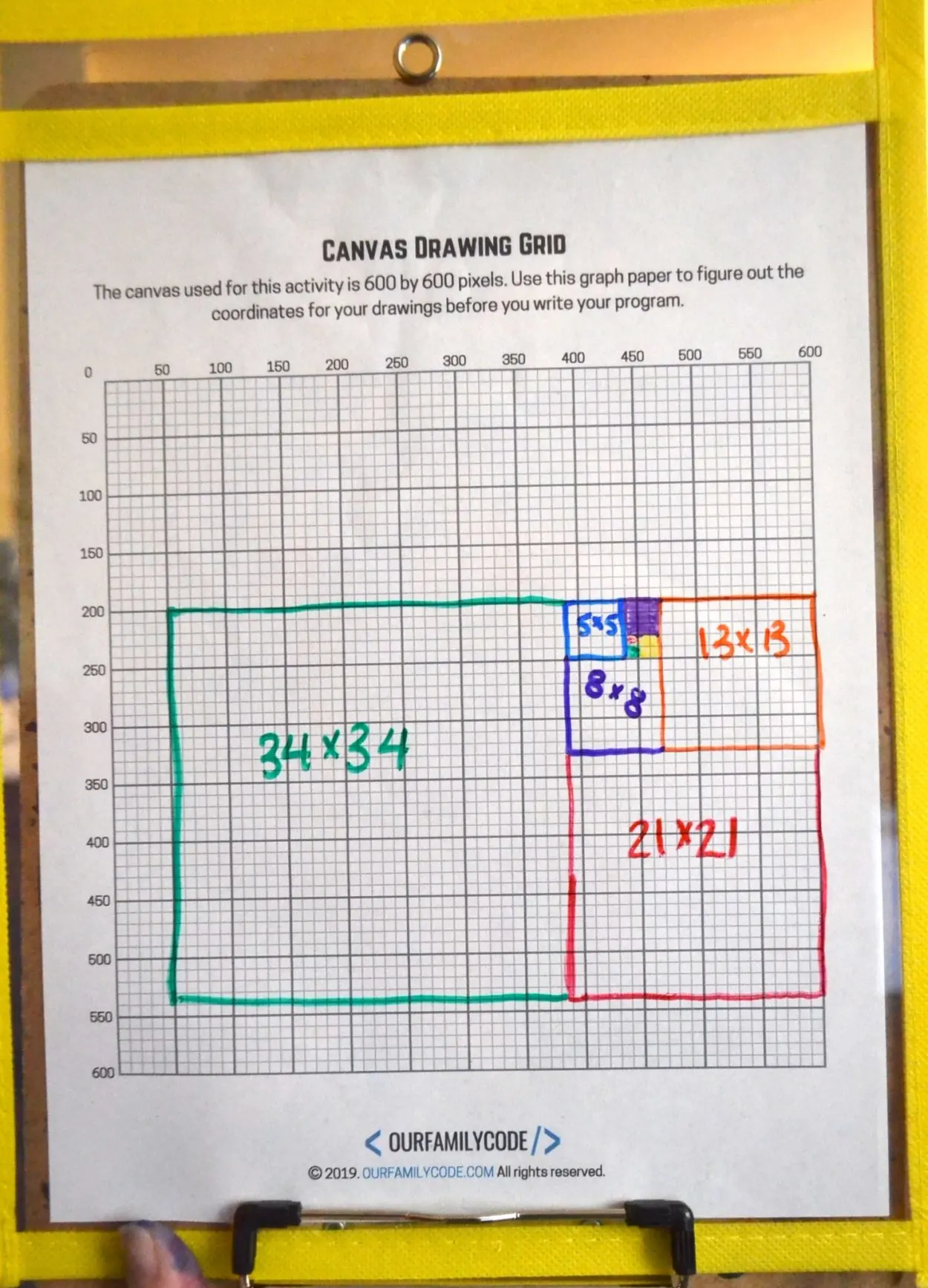 Drawing Fibonacci rectangles grid coordinate activity 