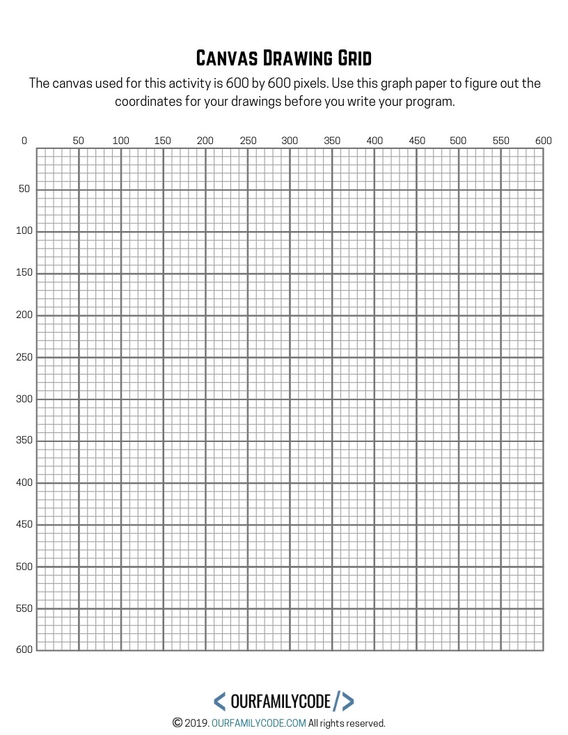 Use this canvas drawing grid to plot the coordinates for your javascript drawing. #teachkidstocode #p5js #codingart