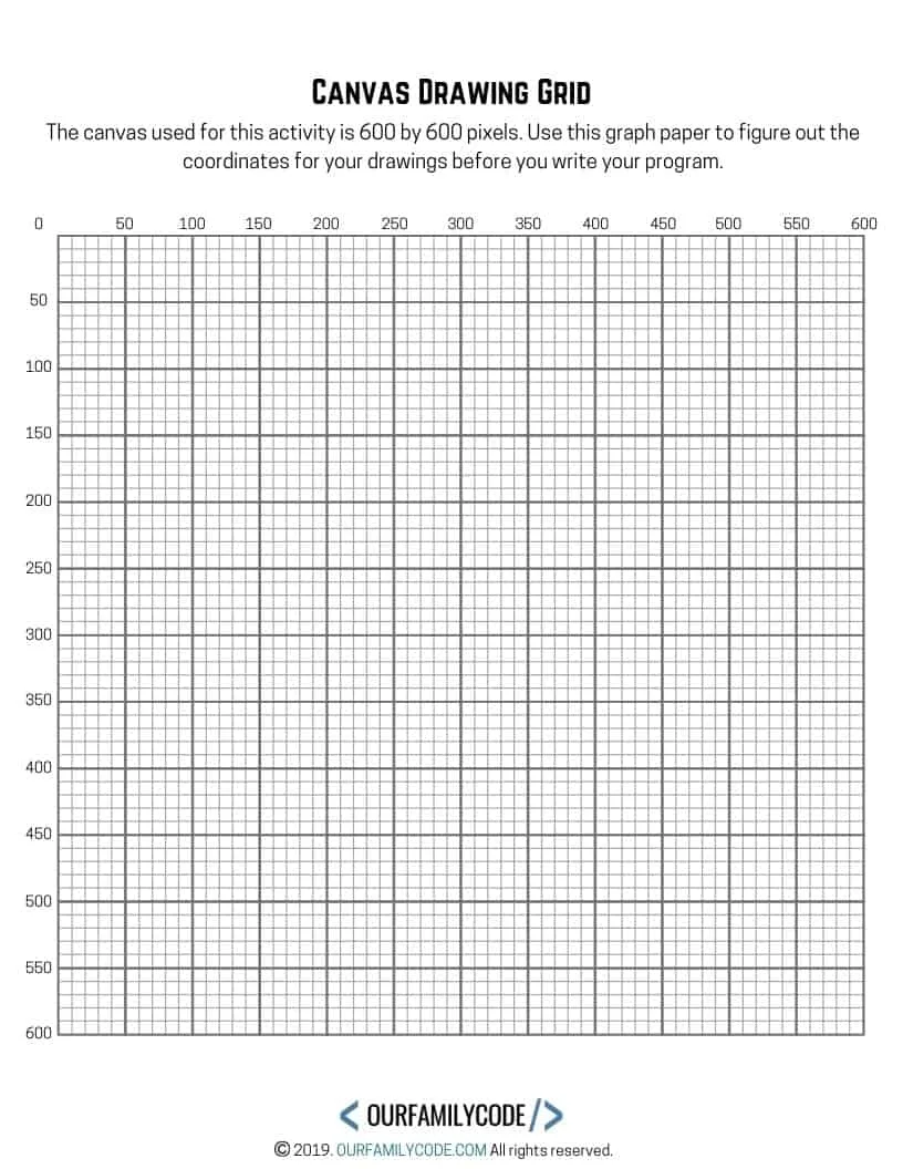 Use this canvas drawing grid to plot the coordinates for your javascript drawing. #teachkidstocode #p5js #codingart