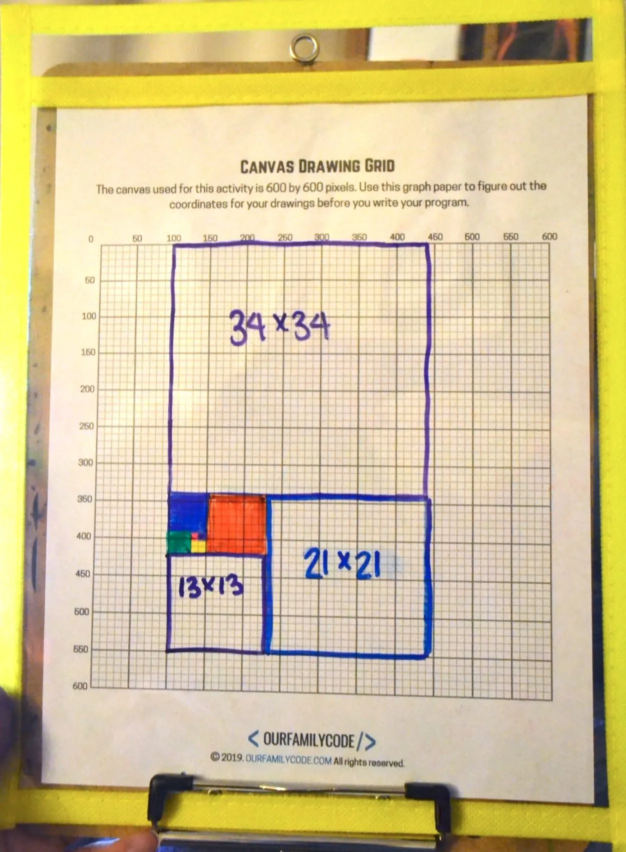 Drawing Fibonacci rectangles grid coordinate activity