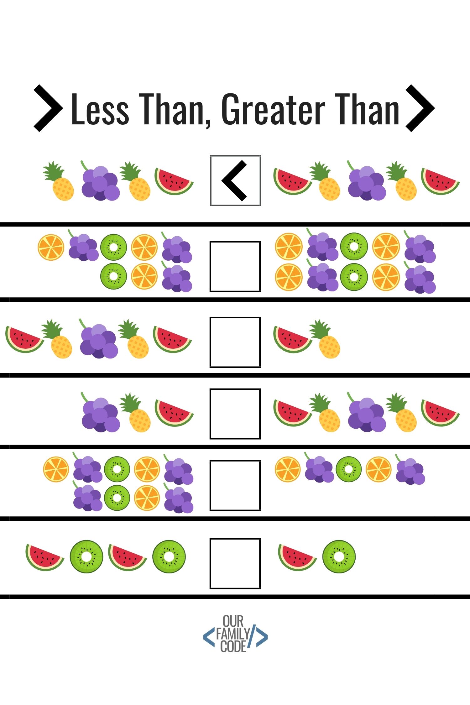 Free Summer Fruit Kid Worksheet Printables Less Than Greater Than Fruit
