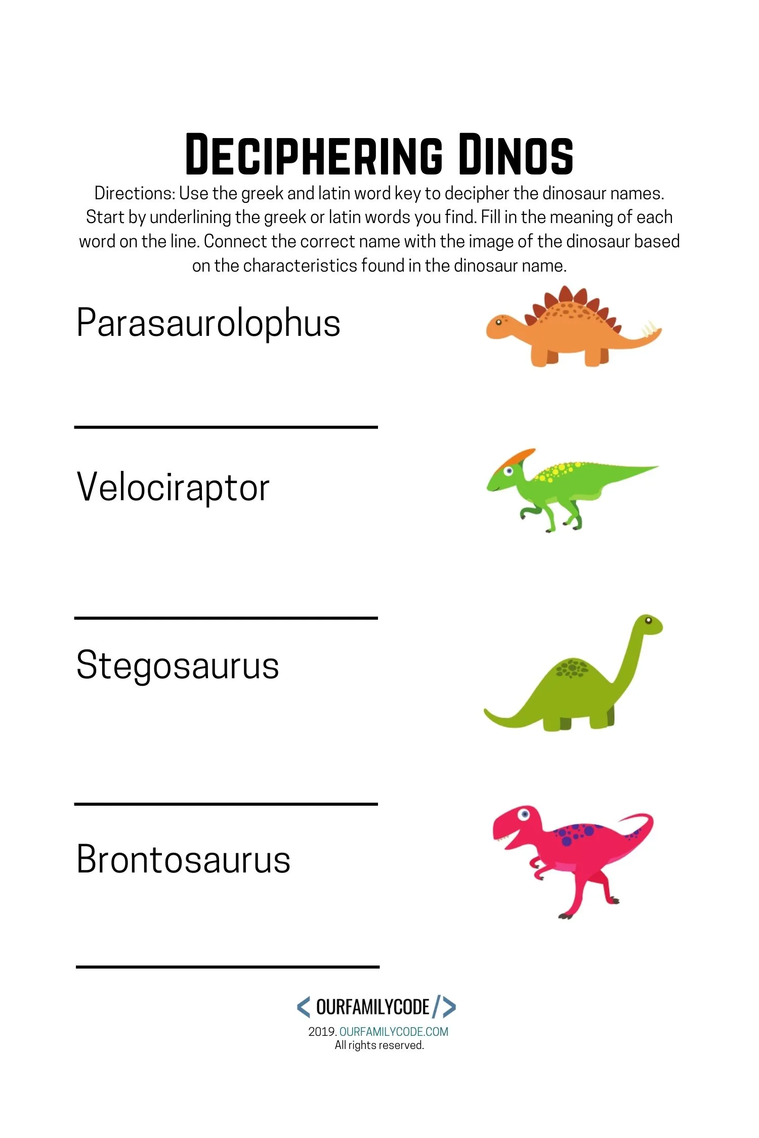 deciphering dinosaurs greek and latin dinosaur names word activity 2