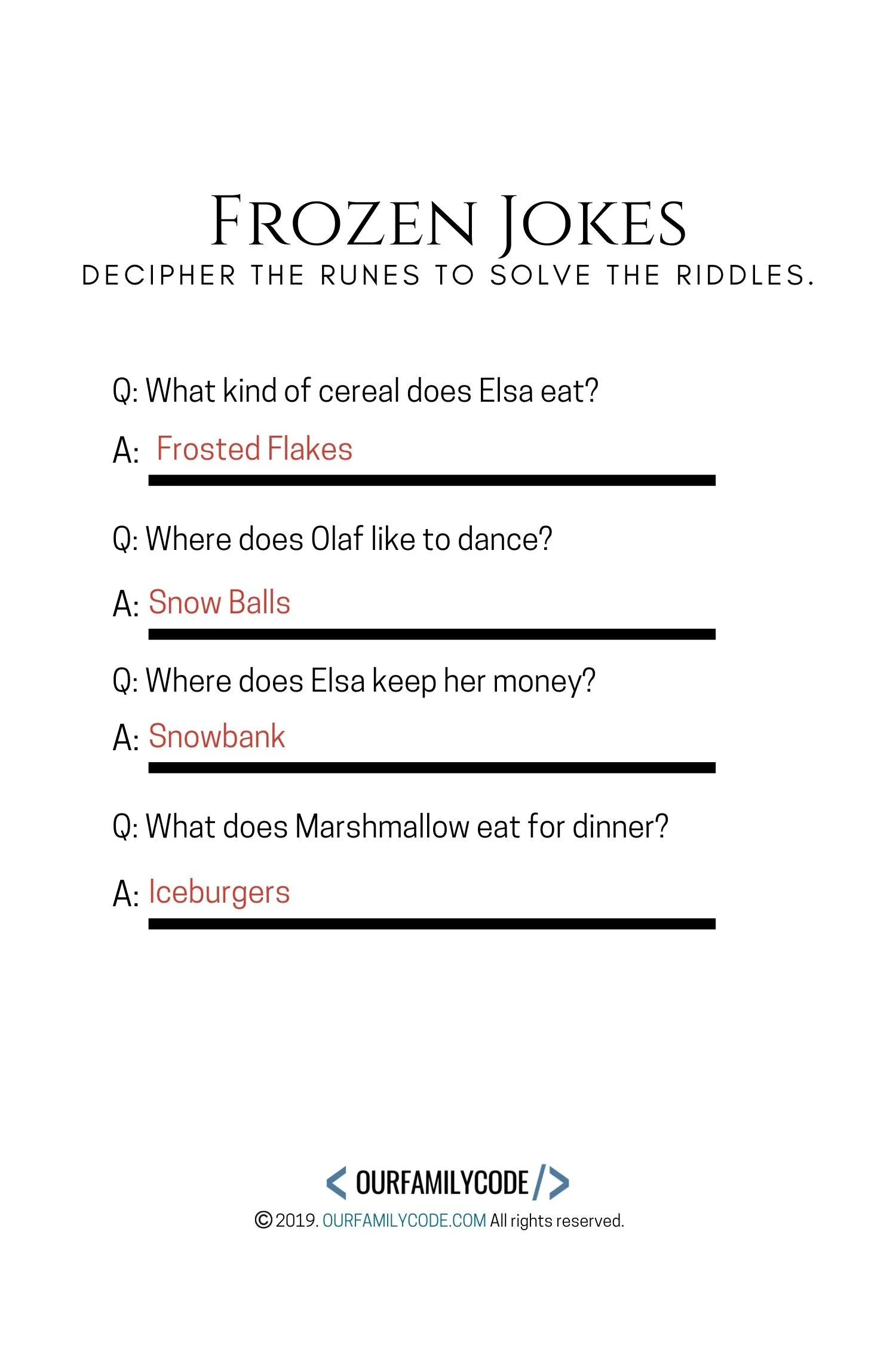 A picture of a frozen jokes coding activity answer key.