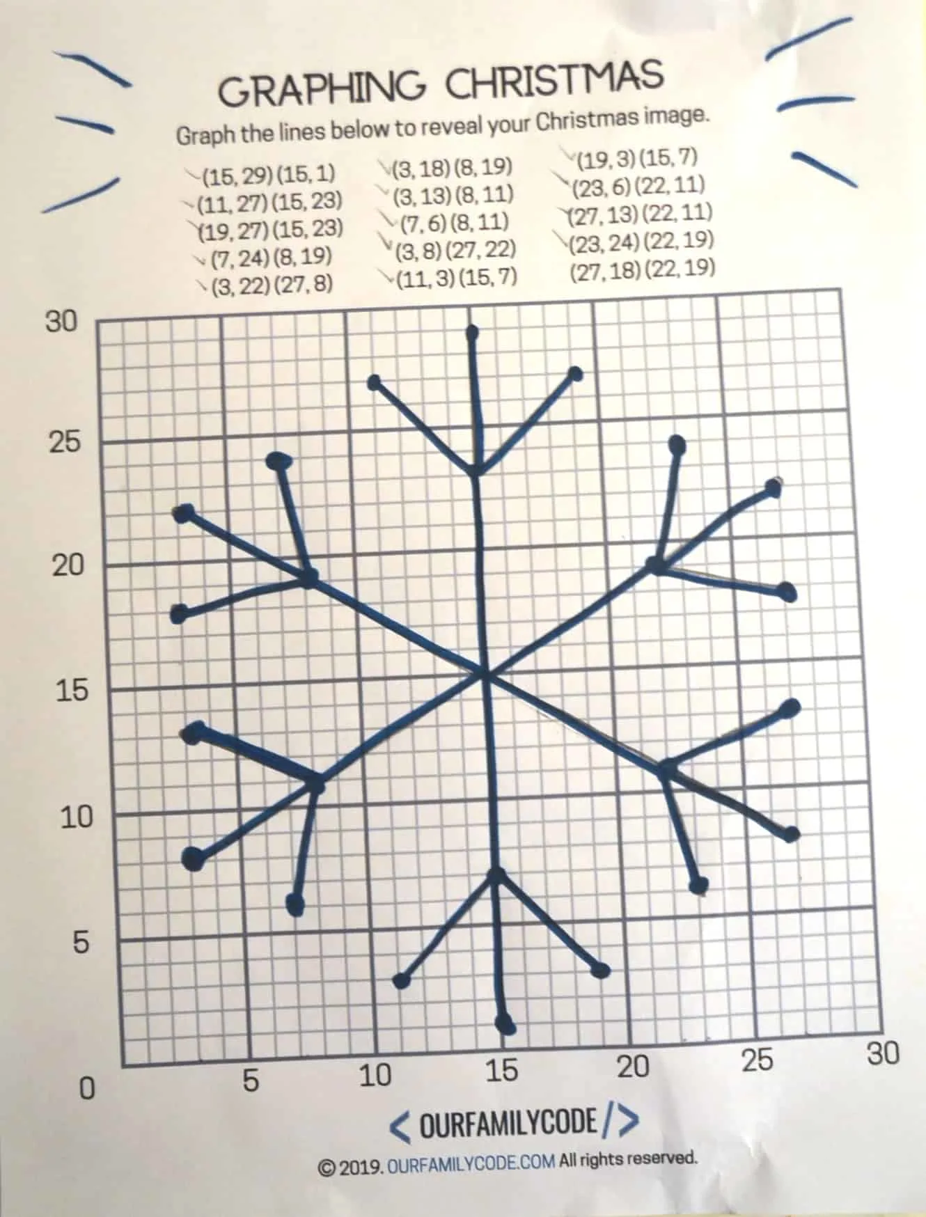graphing christmas math art activity snowflake art