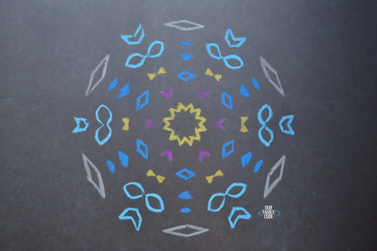 math art frozen snowflake symmetry wax resist art