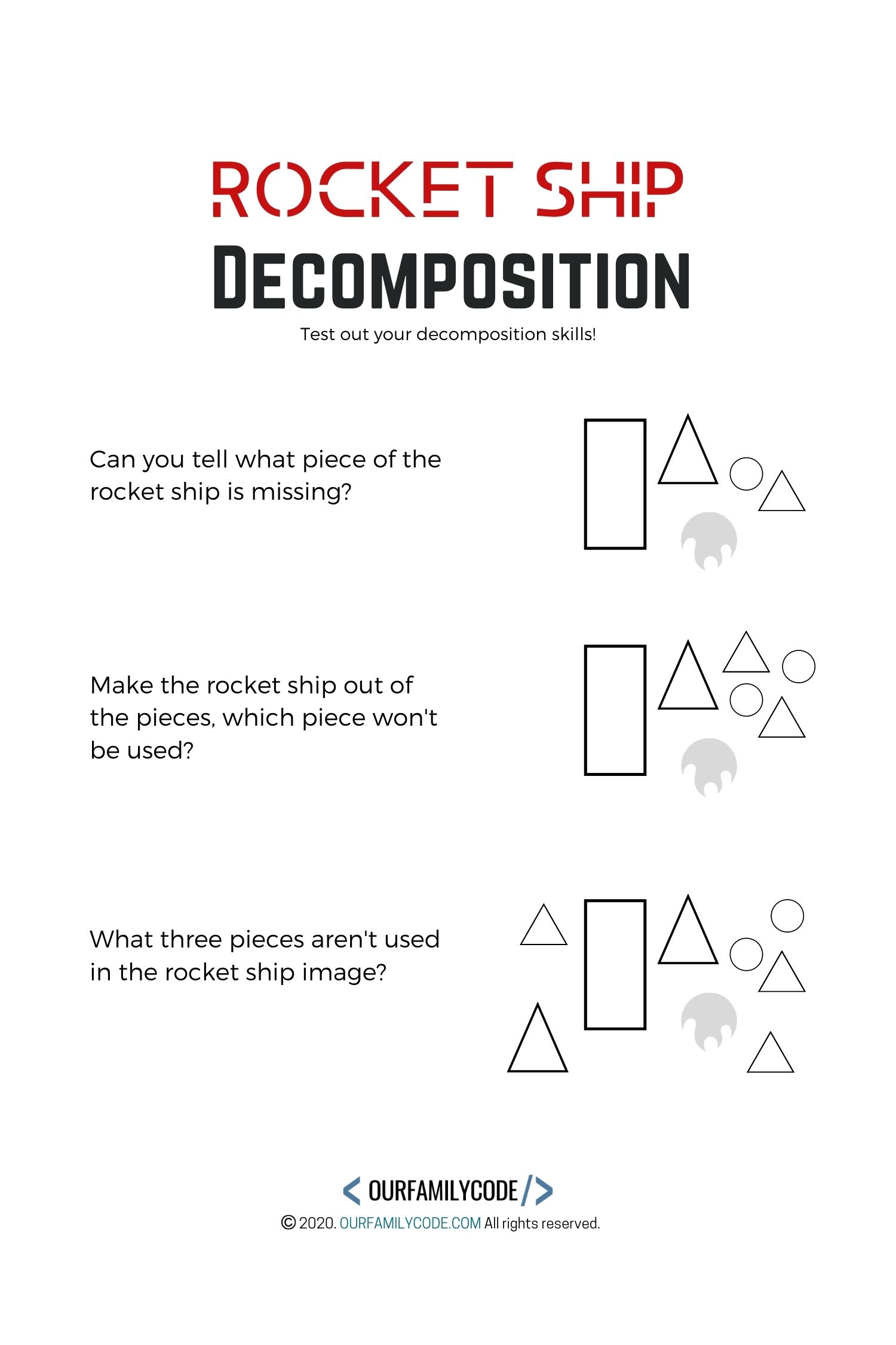 rocket ship decomposition skills worksheet