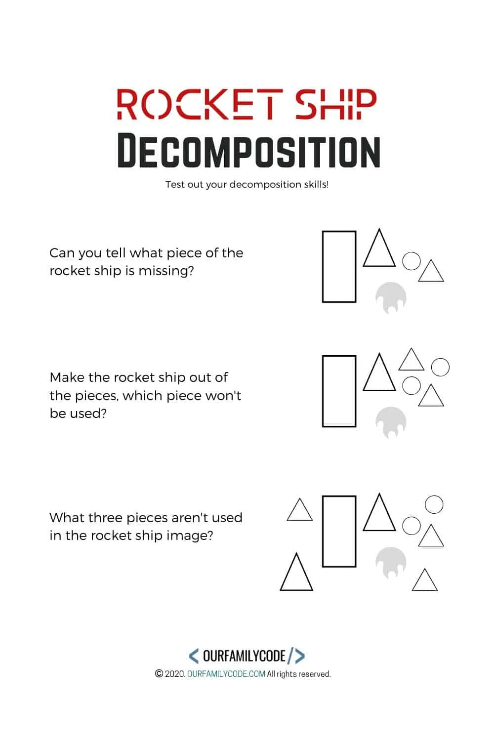 rocket ship decomposition skills worksheet