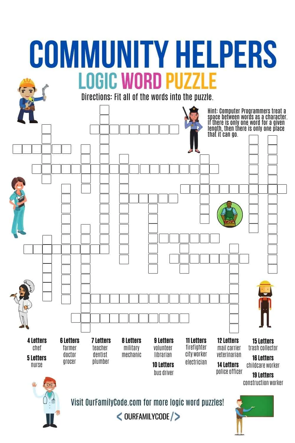 community helpers logic word puzzle