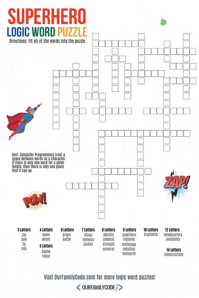 superhero logic word puzzle