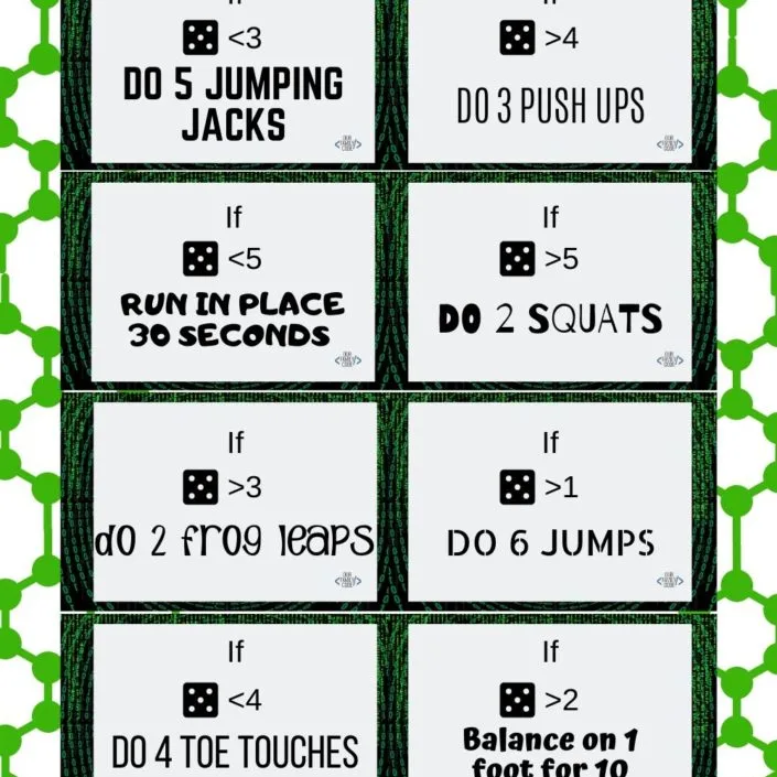Fitness Coding Game Cards Are you ready to play the Fitness Code! This Fitness coding game teaches kids coding concepts, including conditionals and variables.