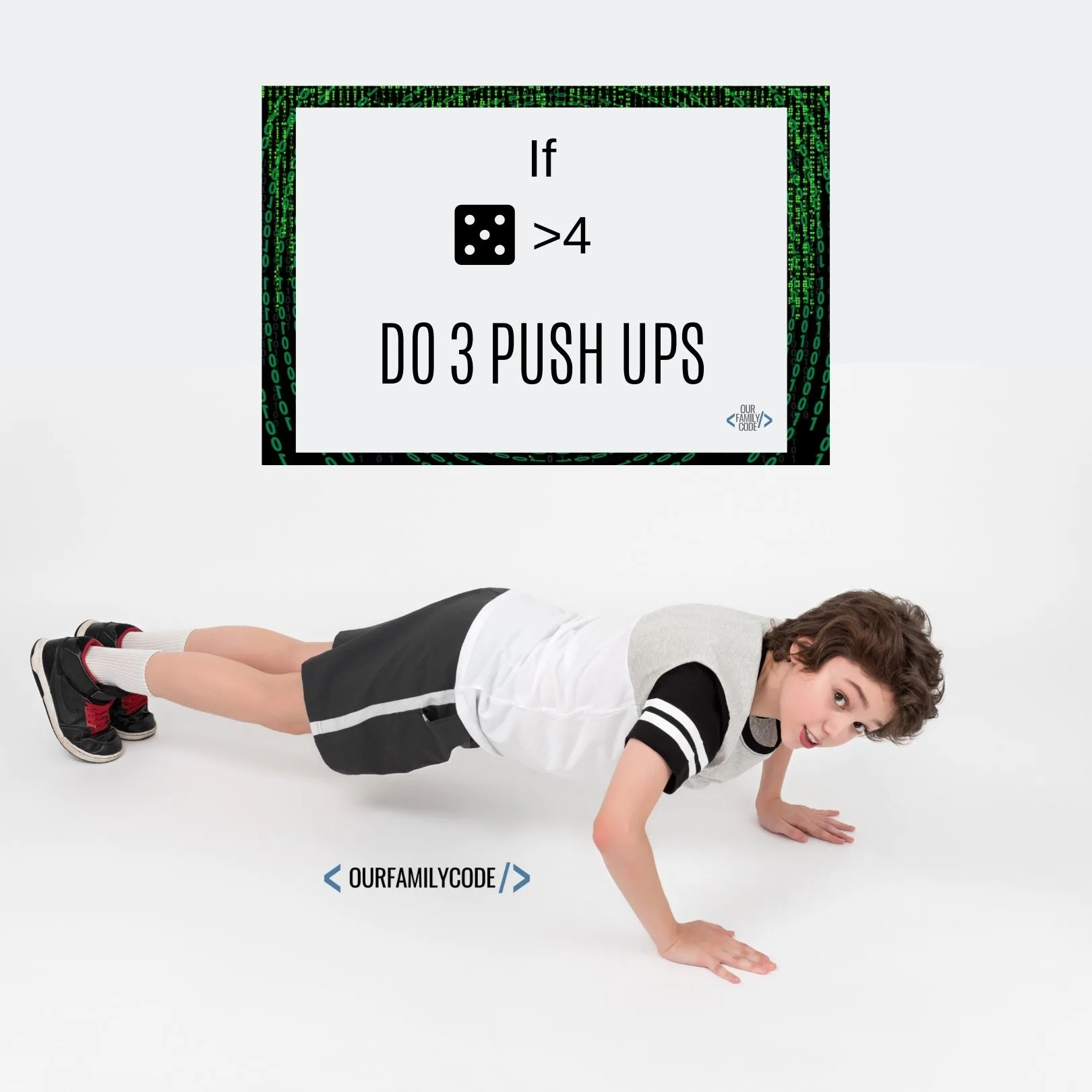 kid push up fitness coding card game