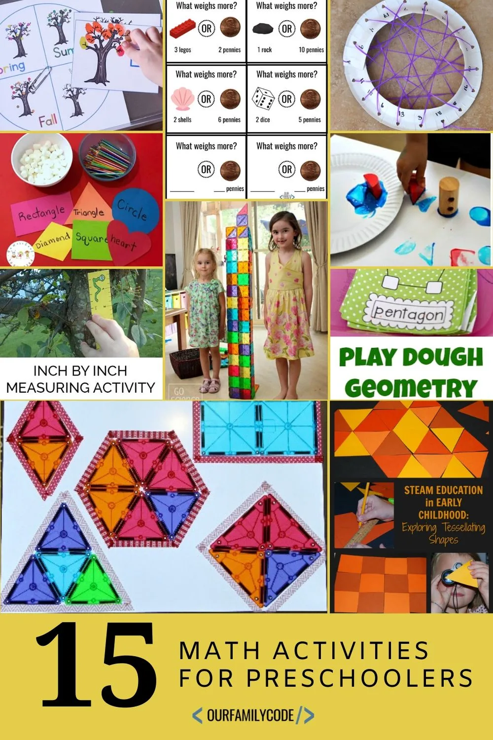 A picture of a collage of math activities for preschoolers.