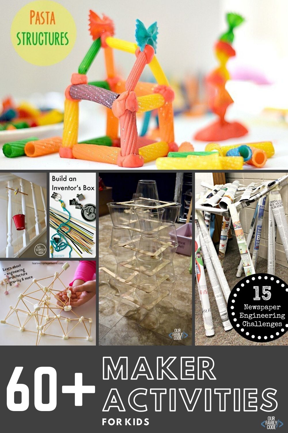 A picture with a range of STEM maker activities for kids in a collage.