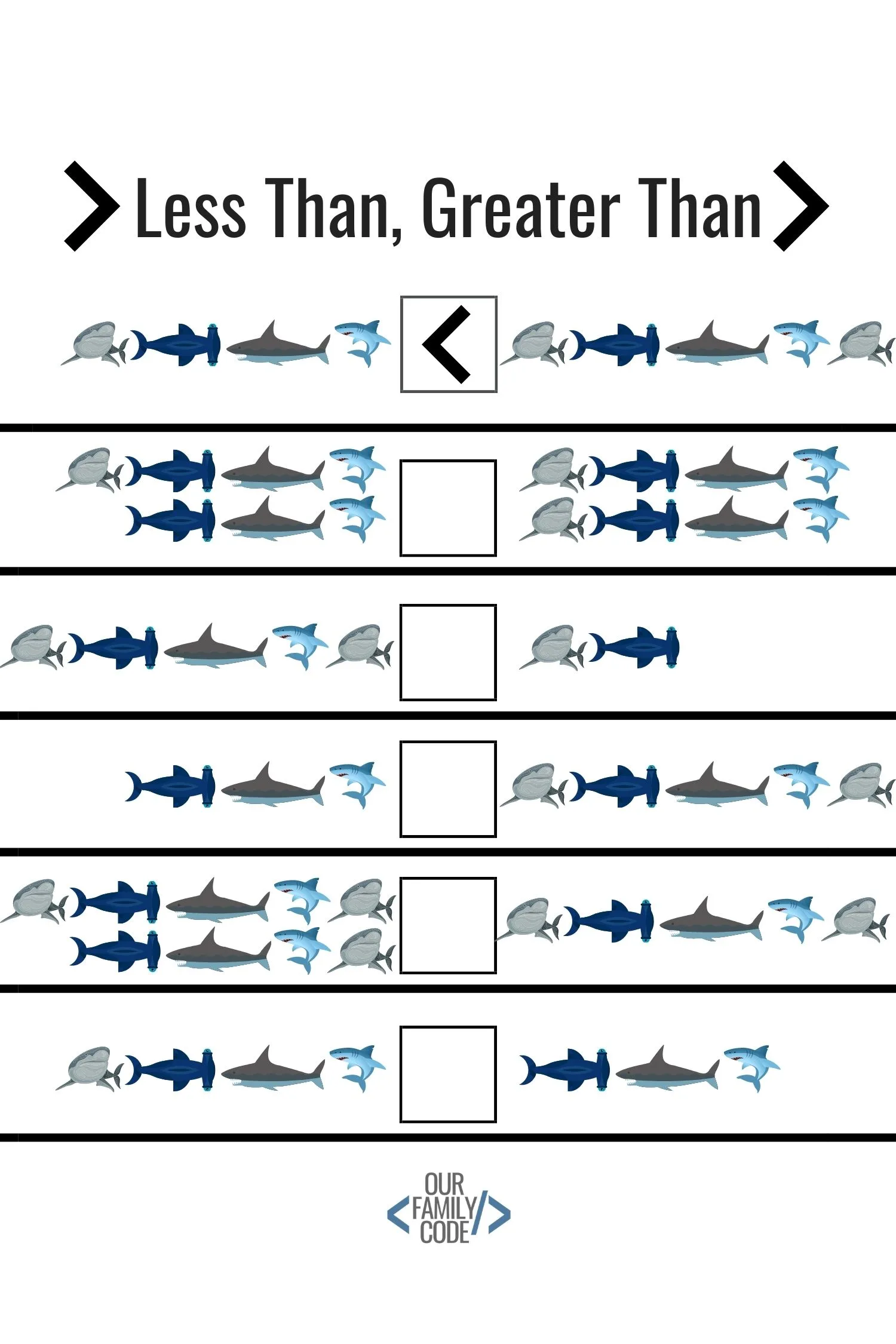 shark week shark worksheets less than greater than shark math