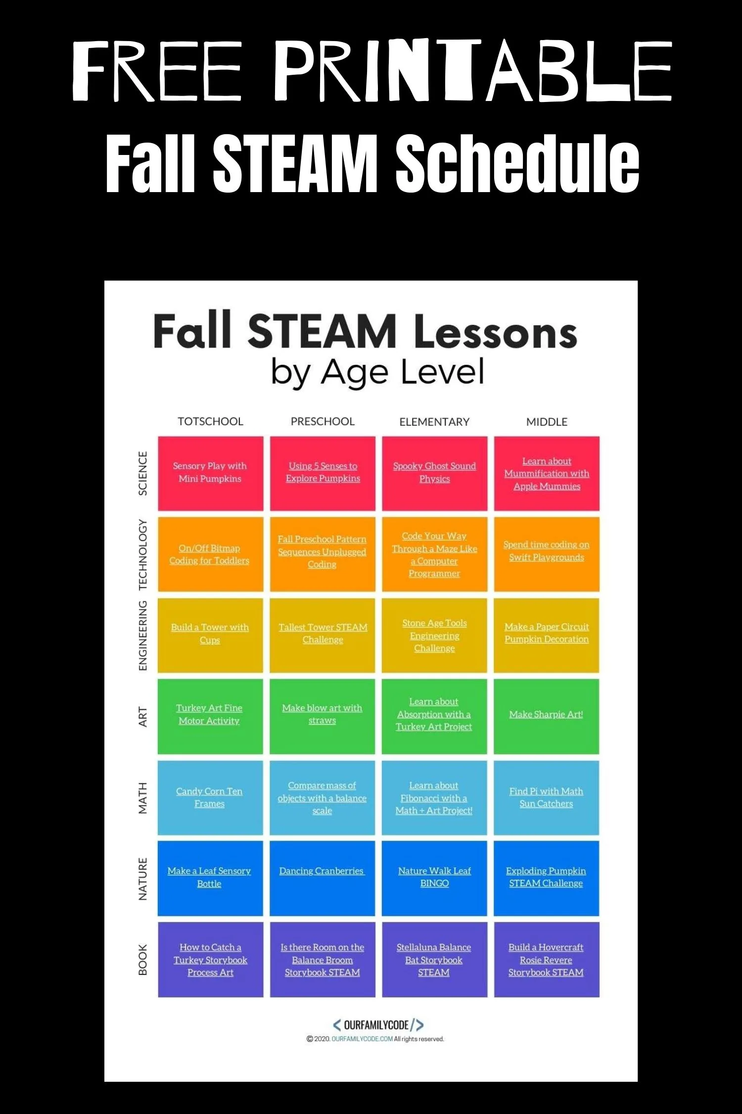 Free Printable fall steam schedule