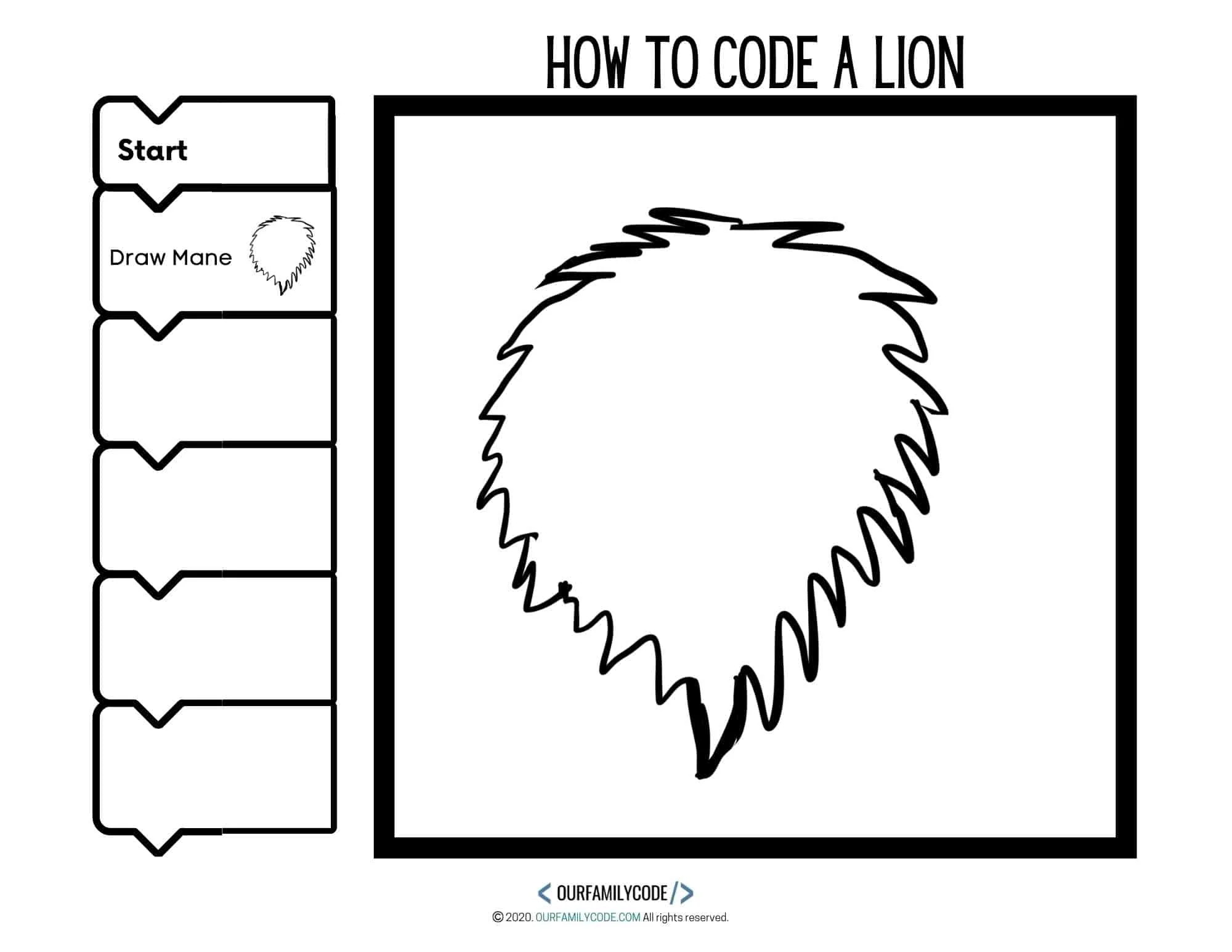 draw mane directed drawing algorithm art lion coding activity