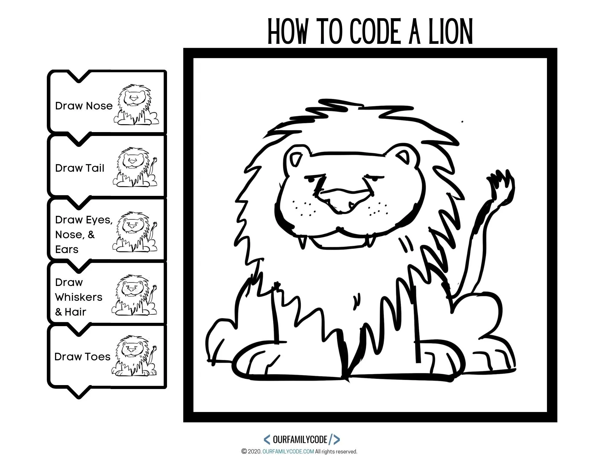 draw toes directed drawing algorithm art lion coding activity