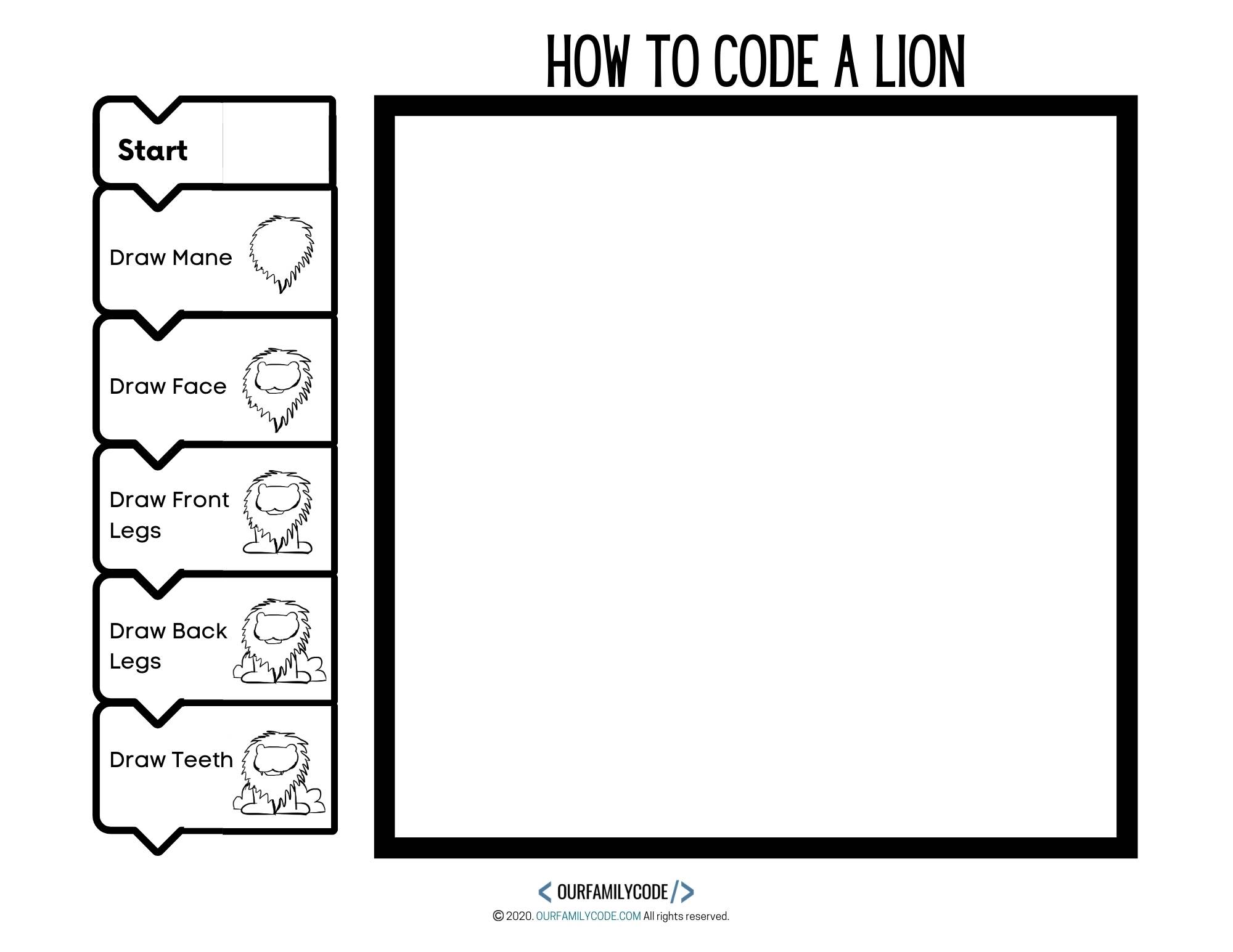 page 1 worksheet directed drawing algorithm art lion coding activity