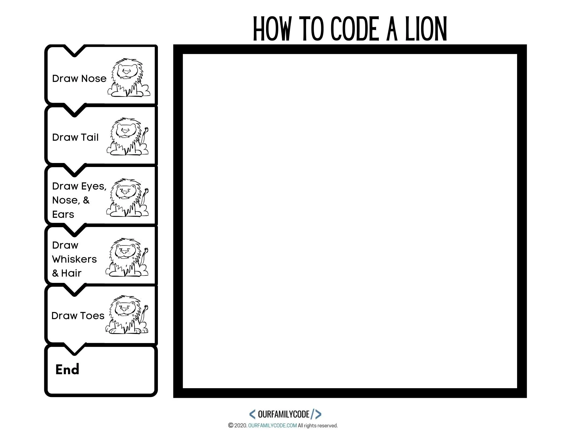page 2 worksheet directed drawing algorithm art lion coding activity