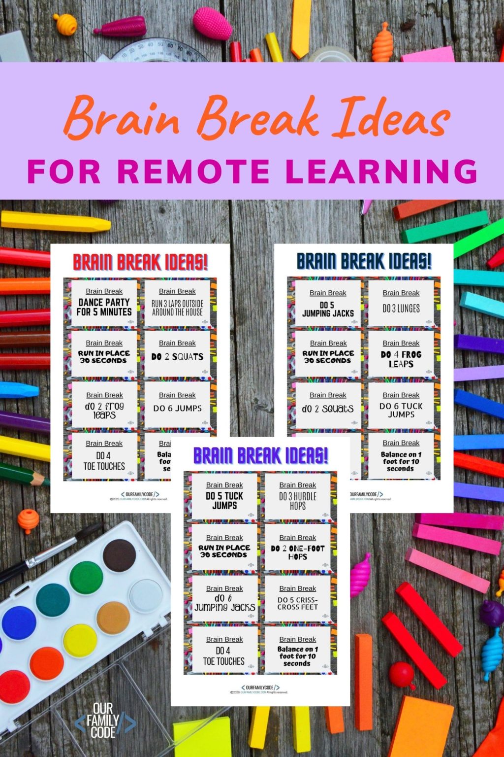 Brain Break Ideas for Remote Learning or Homeschool - Our Family Code