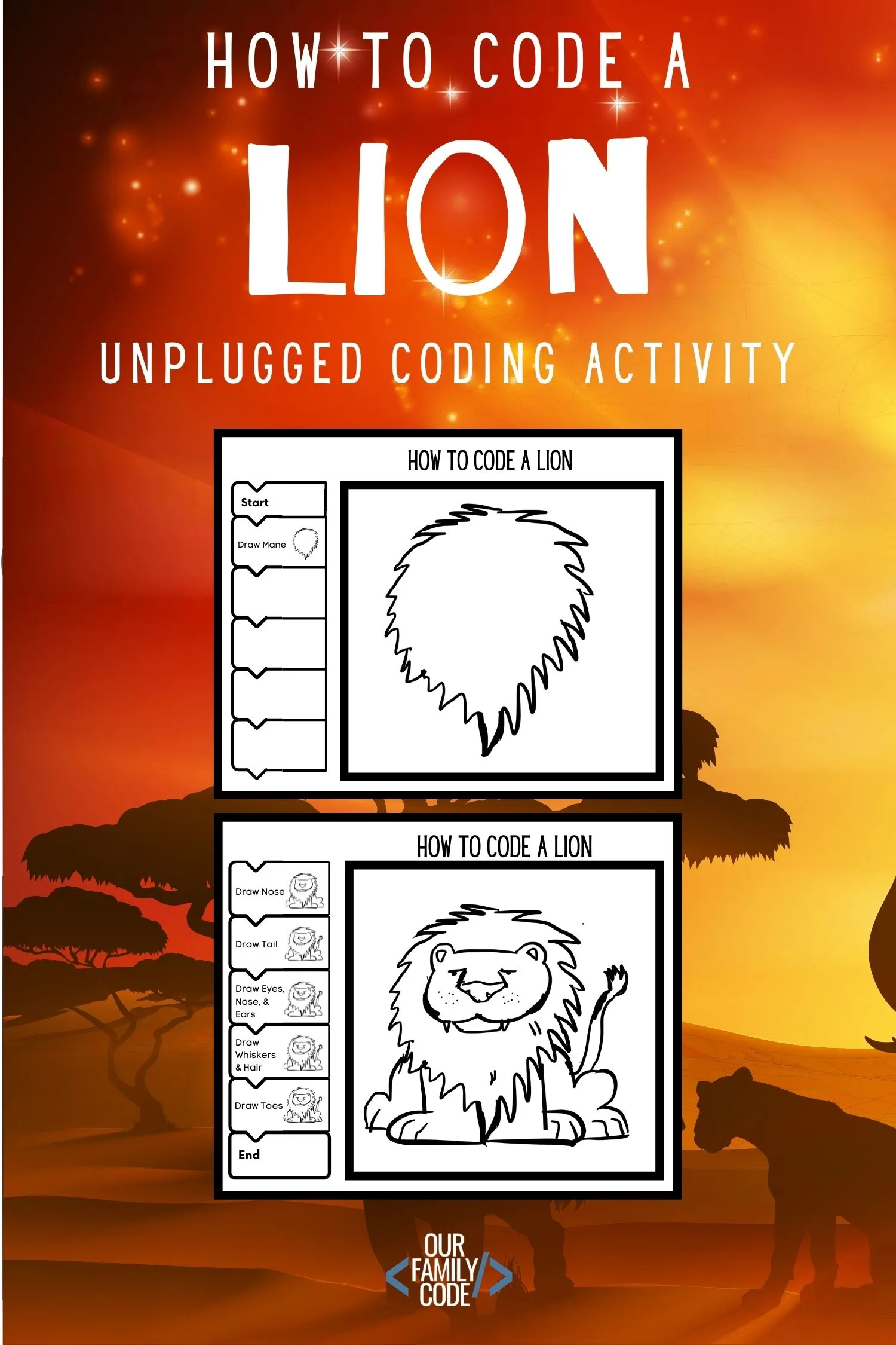 how to code a lion unplugged coding activity feature image