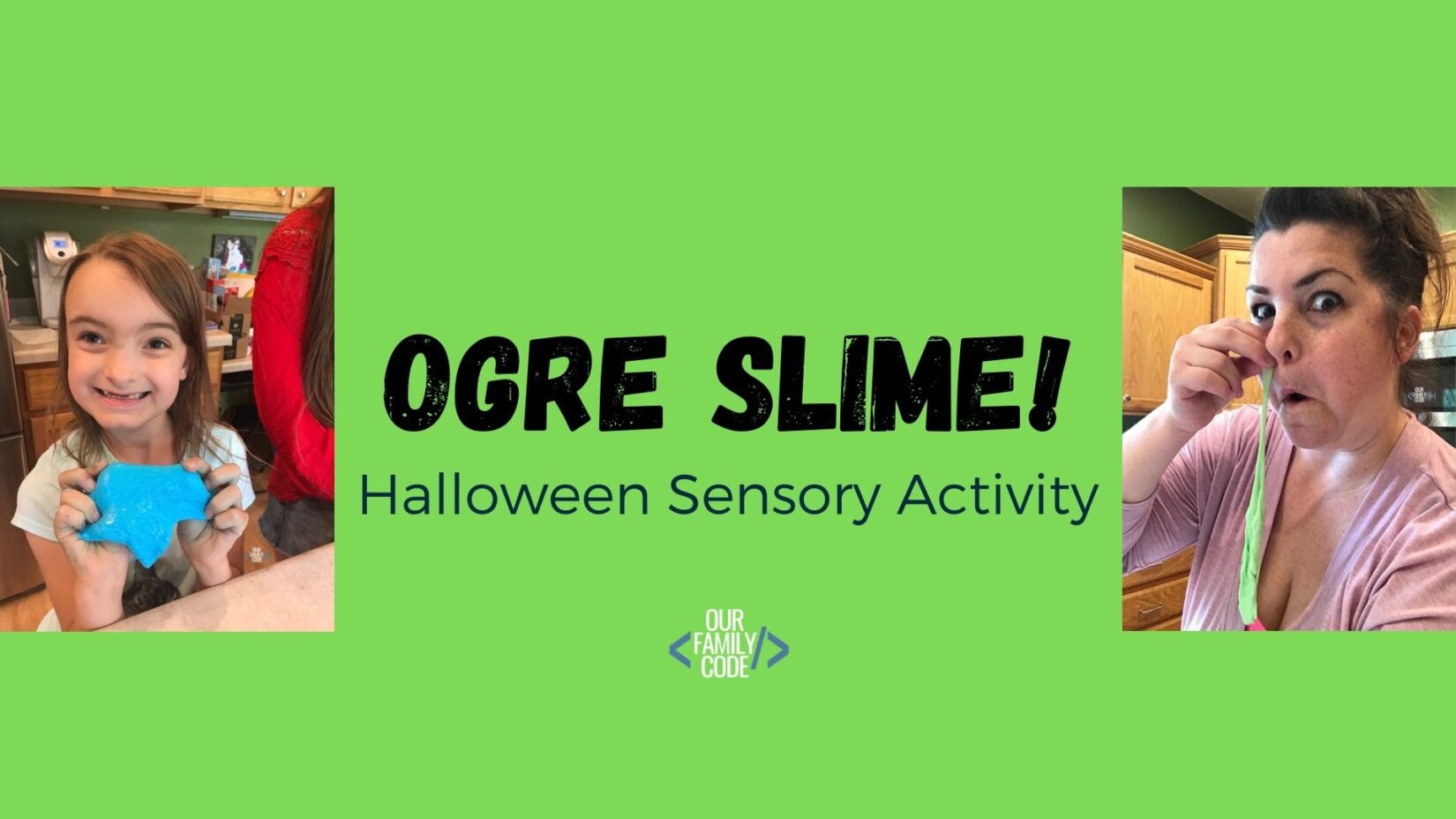 Green ogre slime Halloween science activity for kids