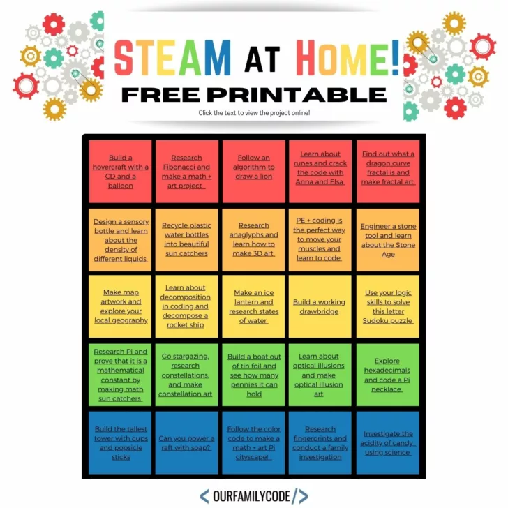 FI steam at home free printable month of steam