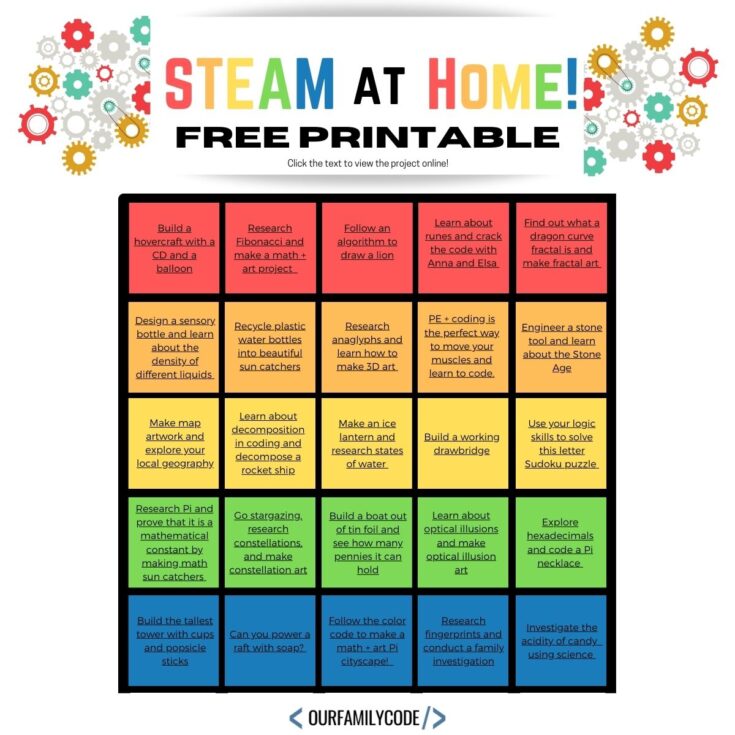 FI steam at home free printable month of steam