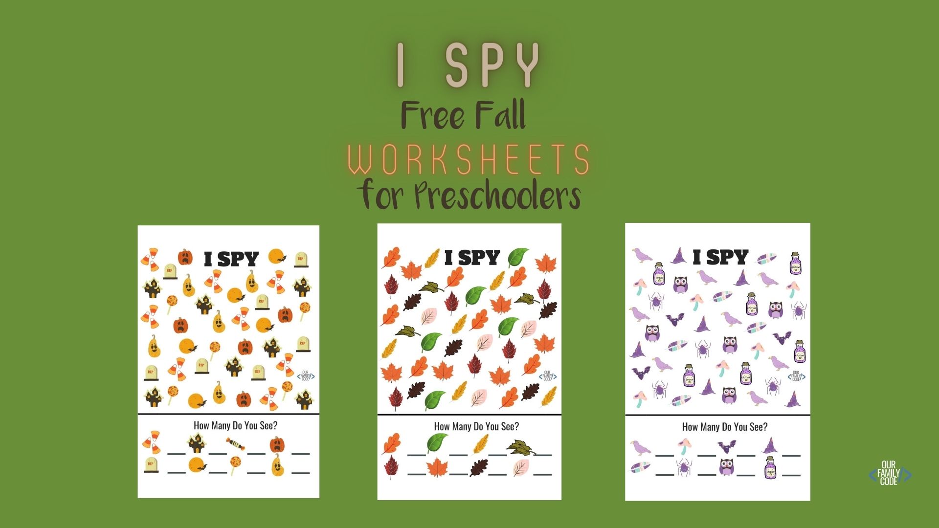 bh fb I spy worksheets fall preschool These Fall I SPY worksheets for preschoolers and toddlers are a great way to work on counting skills this Halloween season!