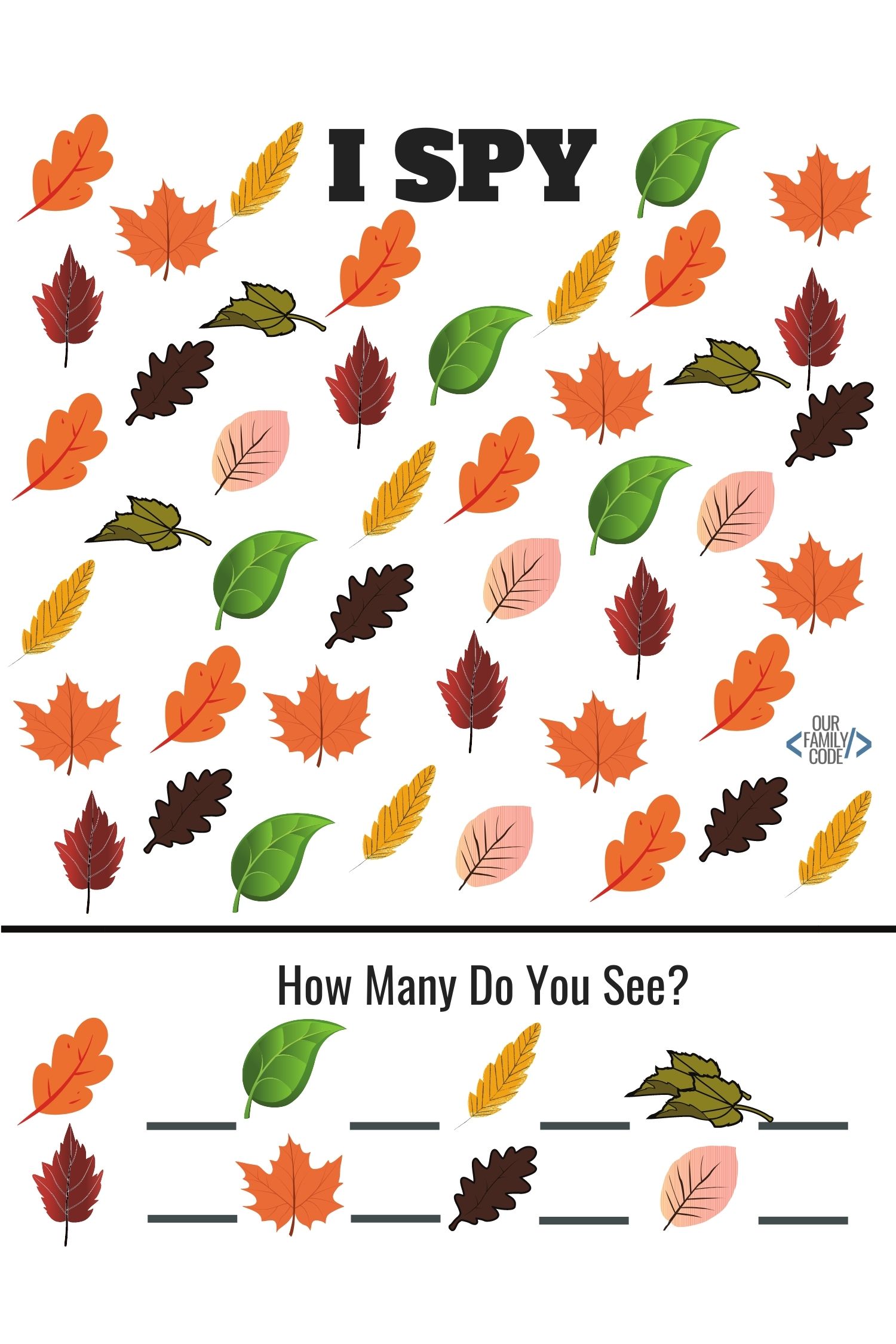 fall leaf I-spy worksheet preschool