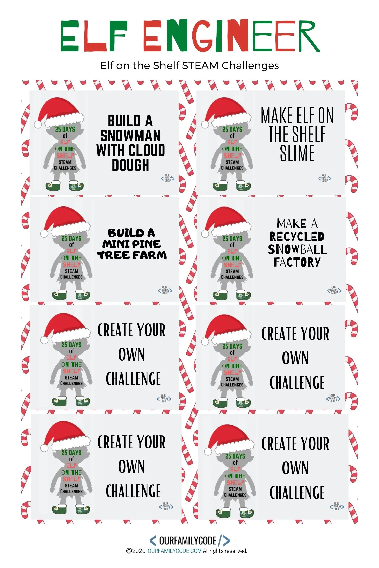 A picture of elf engineer steam challenge cards.